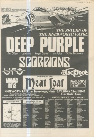 (mmbk9) Advert (a3 16x12 ") Deep Purple At The Knebworth Fayre 1985