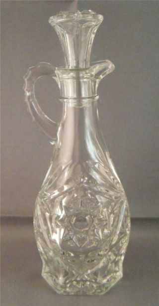 Vintage Star Of David Anchor Hocking Clear Pressed Glass Cruet W/ Stopper 7 ",