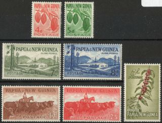 Papua Guinea 1958 Qeii Definitives Set Of 7 To 5 Shillings Mnh