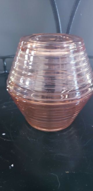 Round Pink Depression Glass Ribbed Art Deco Candle Holder Fairy Lamp