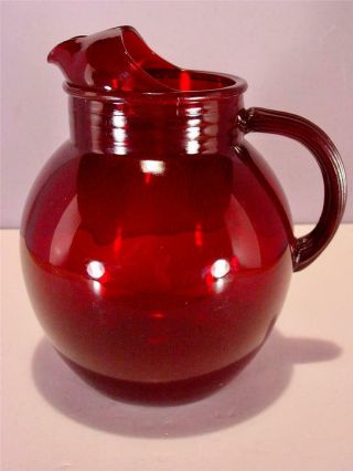 Anchor Hocking Ruby Red Glass Ball Pitcher With Ice Lip Vgc