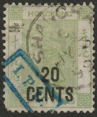 Hong Kong 1899 Qv 20c Surch W Shanghai Postmark,  Blue Tientsin Ipo Mark