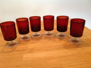 Set Of 6 Vintage Luminarc France Ruby Red Wine Glasses Goblets 4 1/2 " Tall