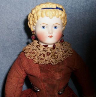 Pretty 16 " Antique German Porcelain Bisque Parian China Head Doll Dress