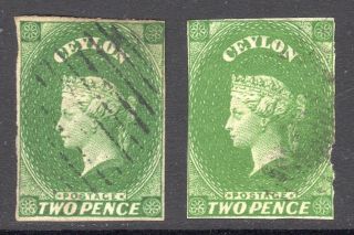Ceylon 1857 - 59 Qv 2d Green Shades Wmk Star Imperf U,  Sg 3,  A Cat £155