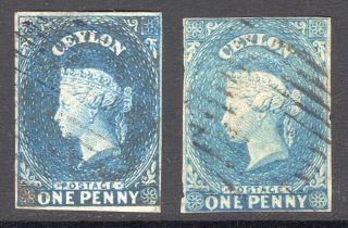 Ceylon 1857 - 59 Qv 1d Blue Shades Wmk Star Imperf,  Sg 2,  A Cat £125