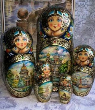 Russian Matryoshka Doll Nesting Babushka St.  Petersburg Handmade Exclusive