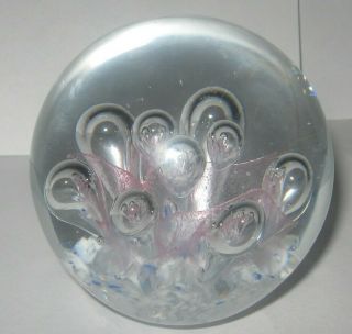 Vintage Hand Blown Large Controlled Bubble Art Glass Paperweight