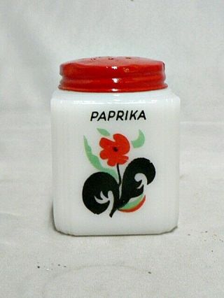 Vintage Milk Glass Tipp Paprika Shaker " Red Flower " Design