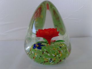 Vtg Murano Red Blue Green Floral Cone Egg - Shaped Art Glass Paperweight