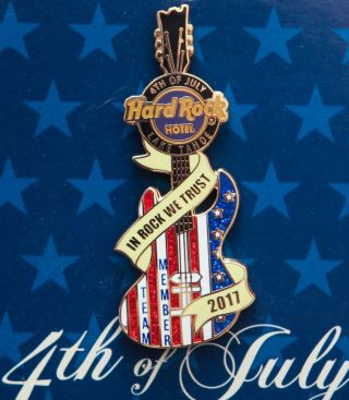 Hard Rock Cafe Pin Lake Tahoe Hotel Staff July 4th Guitar Team Member Flag Usa