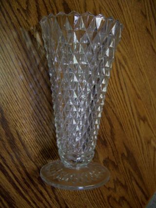 Vintage Diamond Cut Clear Lead Crystal Heavyweight Vase/8 " Tall