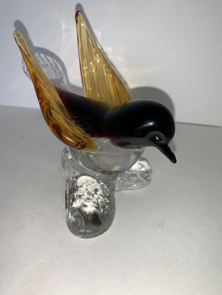 Icet Arte Murano Hand Blown Art Glass Bird On Branch 5 1/4” W,  4” Tall Euc