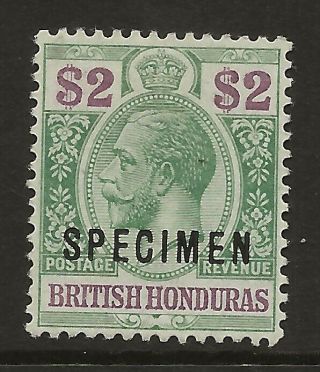 British Honduras Sg 109s 1913/21 G.  V.  $2 Overprinted " Specimen " Fine