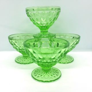 4 Jeanette Cubist Green Footed Sherberts Depression Glass Dessert Cups Pedestal