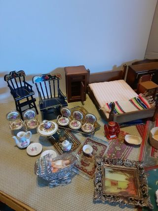 Huge VTG Miniature Wood Doll House Victorian MAHOGANY Furnitures,  accessories 2