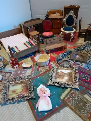 Huge VTG Miniature Wood Doll House Victorian MAHOGANY Furnitures,  accessories 3