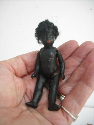 Gebruder Kuhnlenz Black All Bisque Barefoot Miniature Doll 3½ " Glass Eyes