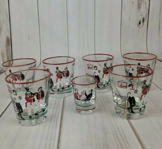Libbey Pickwick Dickens Drink Set 7 Tumblers 3 " Tall & Shot Glass Vintage 40s