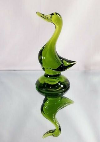 Viking Glass Duck 1316 Green 5 Inch Figurine Paperweight