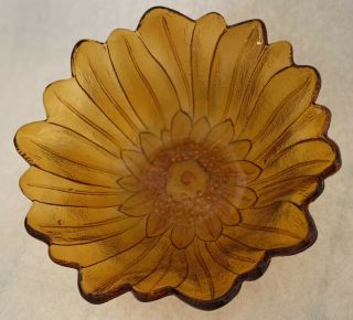 Vintage Indiana Amber Carnival Glass Bowl Dish Sunflower Marigold Boho Decor