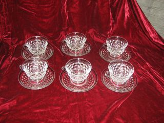Set Of 6 Vintage Fostoria American Clear Glass Flared Elegant Cup & Saucer Set