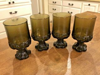 Set Of 4 Vintage Franciscan Madeira Olive Green 5 1/2 " Water Goblets