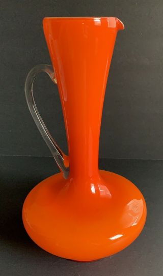 Empoli Italy Cased Glass Pitcher Orange