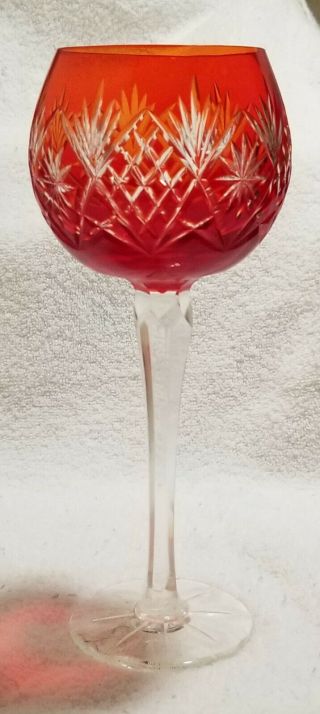 Bohemian? Orange Cut To Clear Crystal Tall Wine Glass - Euc