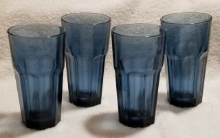 Libbey Gibraltar Duratuff Dusky Blue 6 - 1/4 " Flat Water Tumbler Glasses (4) - Euc