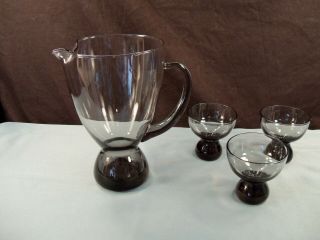 Morgantown Glass Smoke Colored Martini Set - Pitcher & 3 Glasses