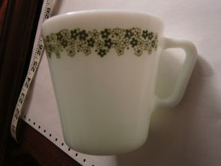 Vintage Pyrex " Crazy Daisy " Set Of 8 Green Floral,  - D Handled Mugs,  Cup