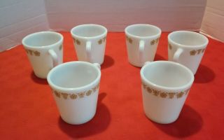 Set Of 6 Vintage Pyrex Butterfly Gold Pattern 8 Oz Coffee/tea Cups Mug No.  1410