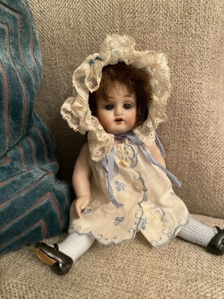 Rare Large Antique 6.  5” All Bisque German Doll Nicely Dressed In Blue