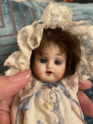Rare Large Antique 6.  5” All Bisque German Doll Nicely Dressed In Blue 3