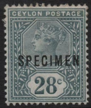 Ceylon: 1886 Sg 199s 28c Slate Average Mounted - Specimen Overprint (31968)
