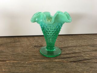 Fenton Emerald Green Opalescent Hobnail Small Vase Ruffled Edge