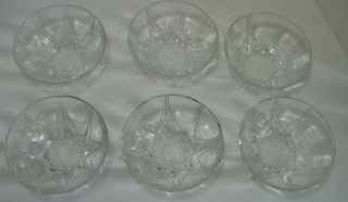 Vintage Cut Glass Set Of 6 Small Berry Dessert Serving Bowls Star Pattern Clear