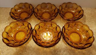 6 Imperial Glass Ohio Provincial 1506 Nappy Bowls Thumb Print Exc 5 1/2 Amber