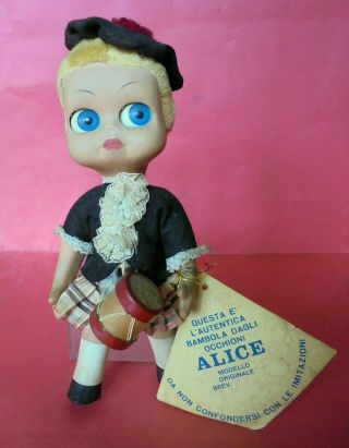 Vintage Doll Alice Flirty Big Google Eyes Maura Dedo Sutton Made Italy,  Label