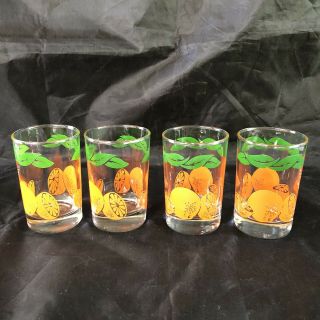 Set Of 4 Vintage Orange Juice Glasses Mid - Century Anchor Hocking