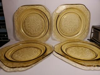 Vintage Federal Amber/yellow Madrid Salad Plates Set Of 4 - - 7 1/2 " Square