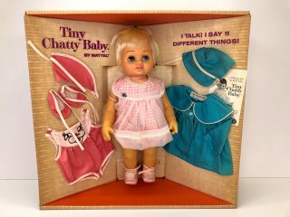 1962 Tiny Chatty Baby Gift Set By Mattel No.  265 Doll & Wardrobe Box