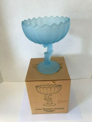 Nib Vintage Aqua Blue Indiana Glass Lotus Blossom Pedestal Compote Candy Dish