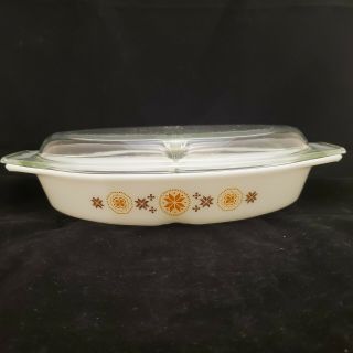 Vintage Pyrex Town & Country 1.  5 Qt Divided Casserole Dish With Lid