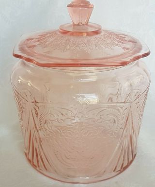 Vintage Hazel Atlas Pink Royal Lace Cookie Jar W/prinsess Lid Pattern