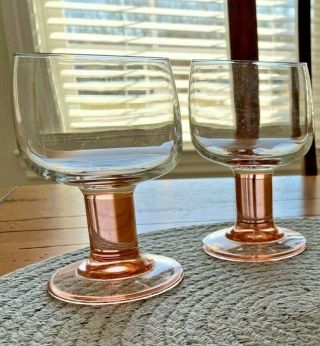 Vintage Contemporary Blush Pink French Wine Glass Set Chic Thick Stem Signed