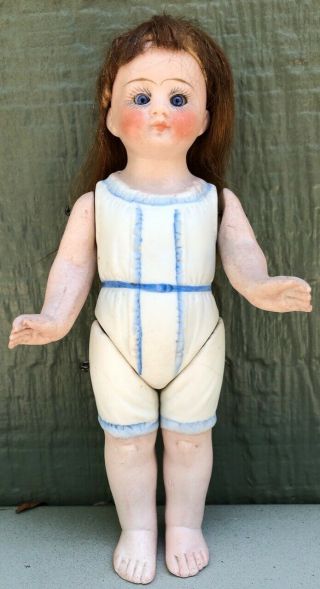 7 " German All Bisque Doll Sleep Eyes Molded Chemise 1900 