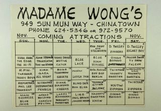 Rare Vintage Late 70s /early 80s Punk Wave Madame Wongs Show Flyer
