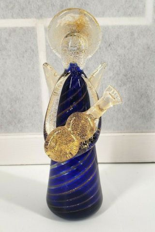 Rare Vintage Murano Glass Cobalt Blue And Gold Striped Angel 5.  75 " Collectible